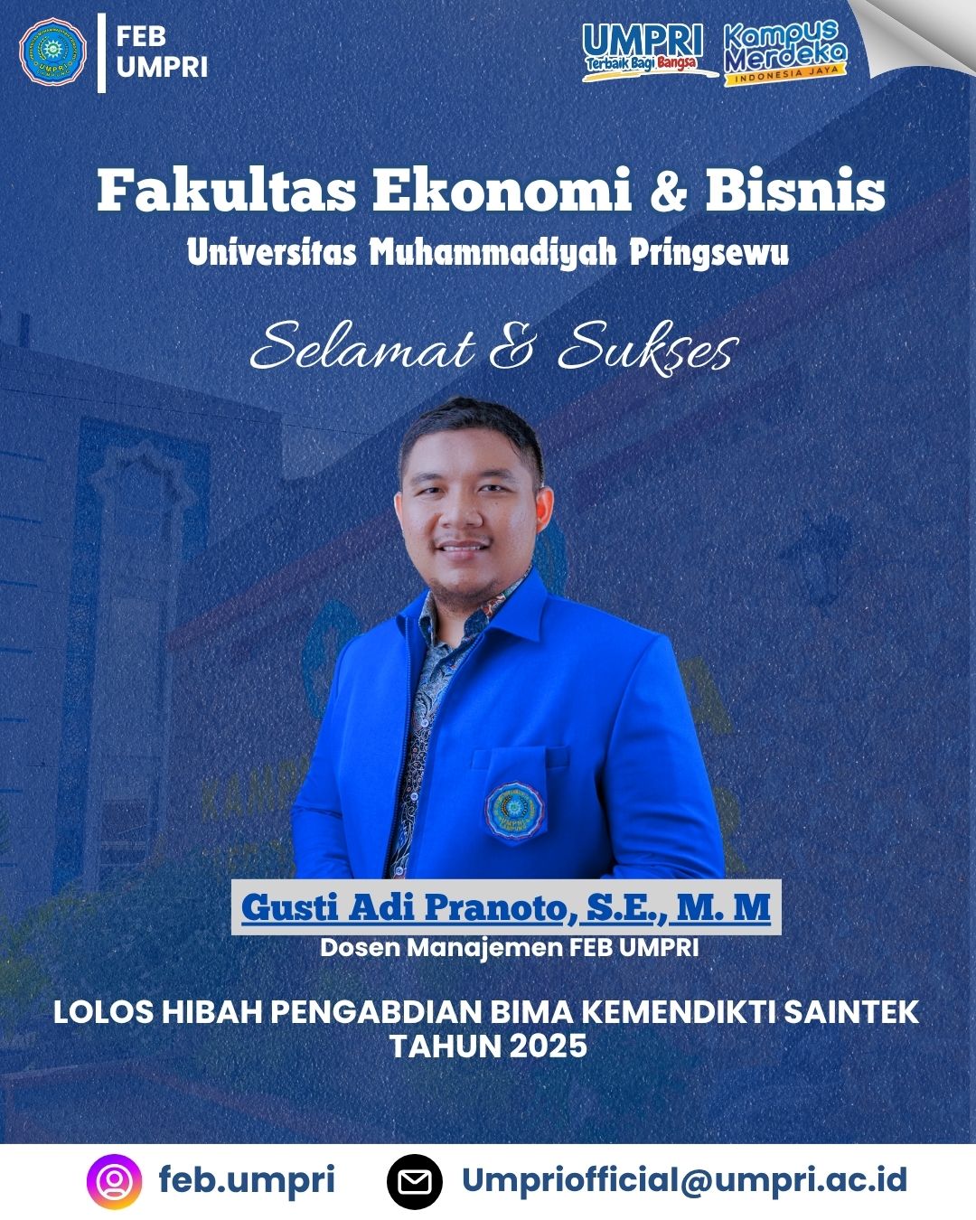 Dosen Prodi Manajemen FEB UMPRI Raih Hibah Pengabdian Masyarakat BIMA 2025 untuk Peningkatan Daya Saing Produsen Batu Bata Desa Jatiagung